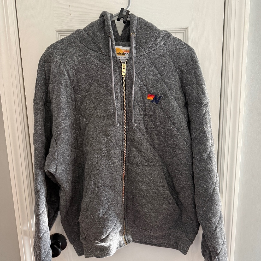 Aviator Nation Quilted Full Zip Hoodie - Large